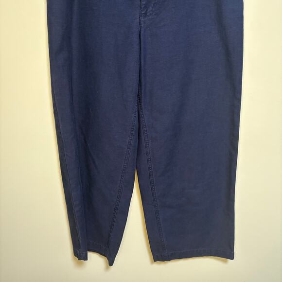 J Crew Factory Navy Wide Leg Button Front Pant Slub Cotton Cropped Trouser SZ 27 - Picture 3 of 12